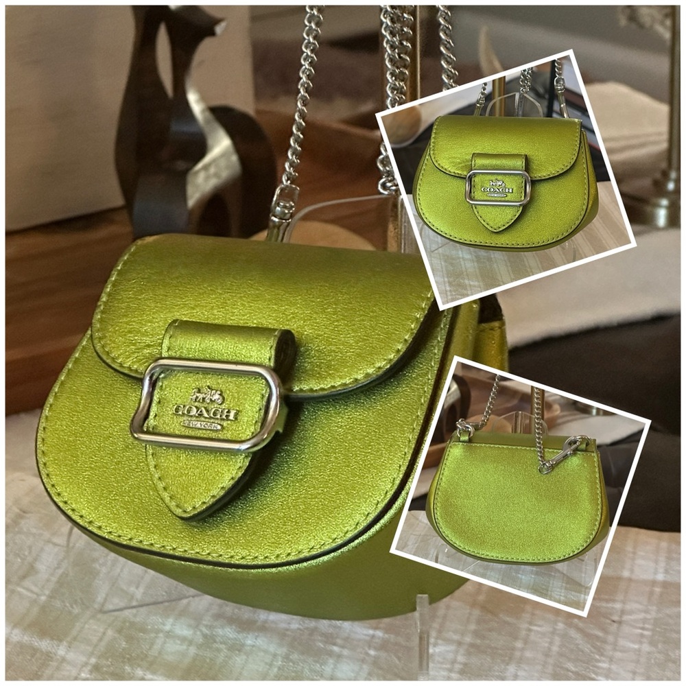 Coach Morgan Card Case w/Silver-Tone Chain Strap & Hardware in Metallic Citrine